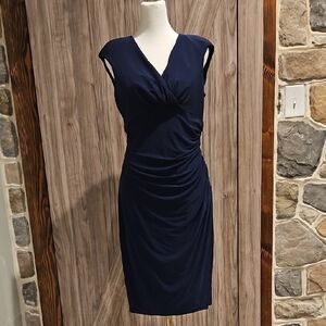Lauren Ralph Lauren Blue Ruched Sheath Midi Dress